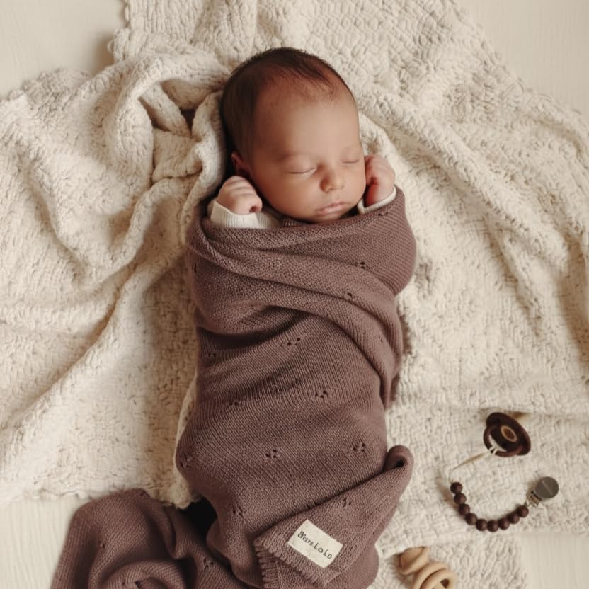100% Luxury Organic Cotton Pointelle Knit Baby Blanket