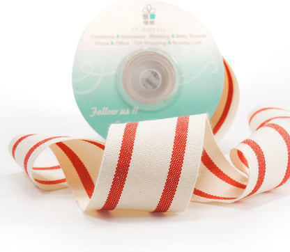 CT CRAFT LLC Ivory Cotton Red Stripes Ribbon 1.5" x 10 Yards for Home Décor Gift Present Wrapping DIY Crafts Birthday Wedding Bouquet Christmas - Crafty Corner