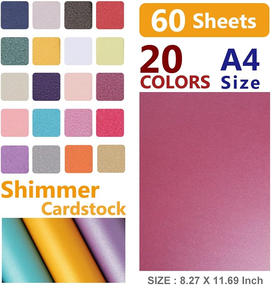 UCEC Cardstock Paper, 8.5'' x 11'', 60 Sheets 20 Colors, Shimmer Cardstock Paper, Double-Sided Rainbow Bright Card stock Paper for DIY Art, Crafts, Scrapbook, Card Making, School Supplies, 250 GSM - Crafty Corner