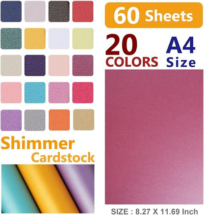 UCEC Cardstock Paper, 8.5'' x 11'', 60 Sheets 20 Colors, Shimmer Cardstock Paper, Double-Sided Rainbow Bright Card stock Paper for DIY Art, Crafts, Scrapbook, Card Making, School Supplies, 250 GSM - Crafty Corner