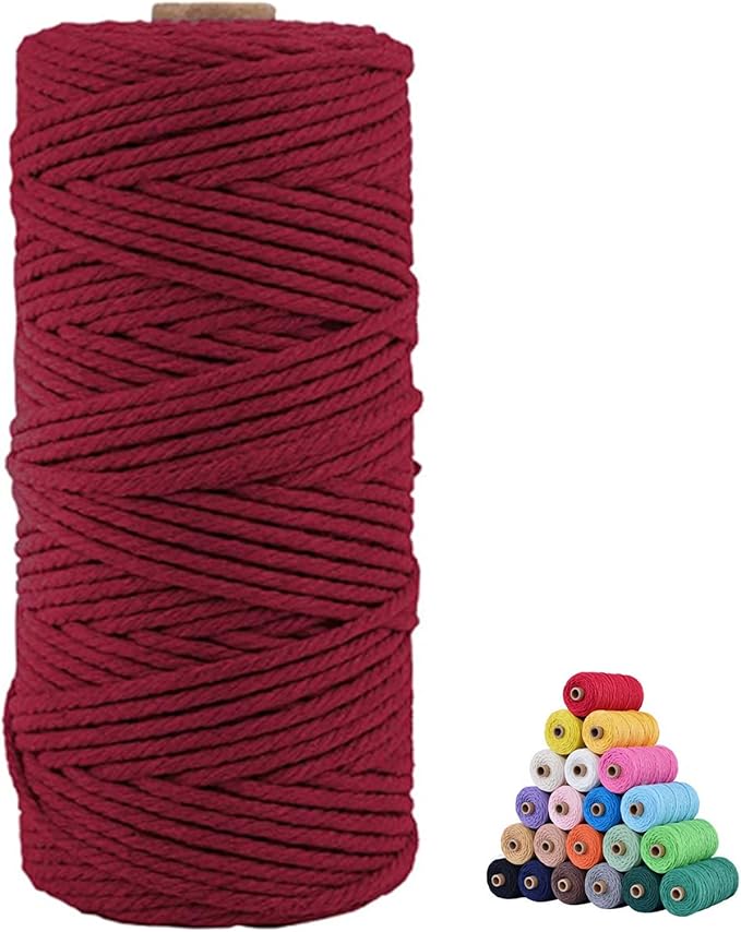 Macrame Cotton Cord 3mm x 109Yards, Maroon Natural Macrame Rope, Perfect Macrame Supplies Cotton Cord for Macrame Plant Hangers DIY Crafts (Maroon, 3mm*109Yards)