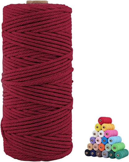 Macrame Cotton Cord 3mm x 109Yards, Maroon Natural Macrame Rope, Perfect Macrame Supplies Cotton Cord for Macrame Plant Hangers DIY Crafts (Maroon, 3mm*109Yards)