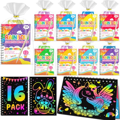 16 Pack Rainbow Scratch Notebook Art Party Favors for Kids (16 Count)