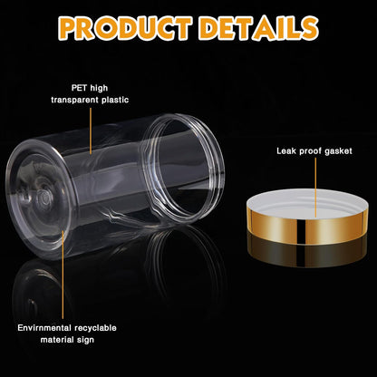 SATINIOR 12 Pack 12 oz Plastic Container Jars with Lids Round Clear Travel Cosmetic Container Slime Jars for Toiletries, Lotion, Cream, Ointments, Makeup, Rhinestone, Samples, Kitchen Storage(Gold)