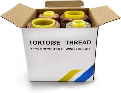 Tortoise 4 Cones of 3000 Yards Each Spool Thread for All Purpose, Serger, Overlock, Quilting, Sewing Machine - 40S/2 Rainbow-3 Polyester Thread