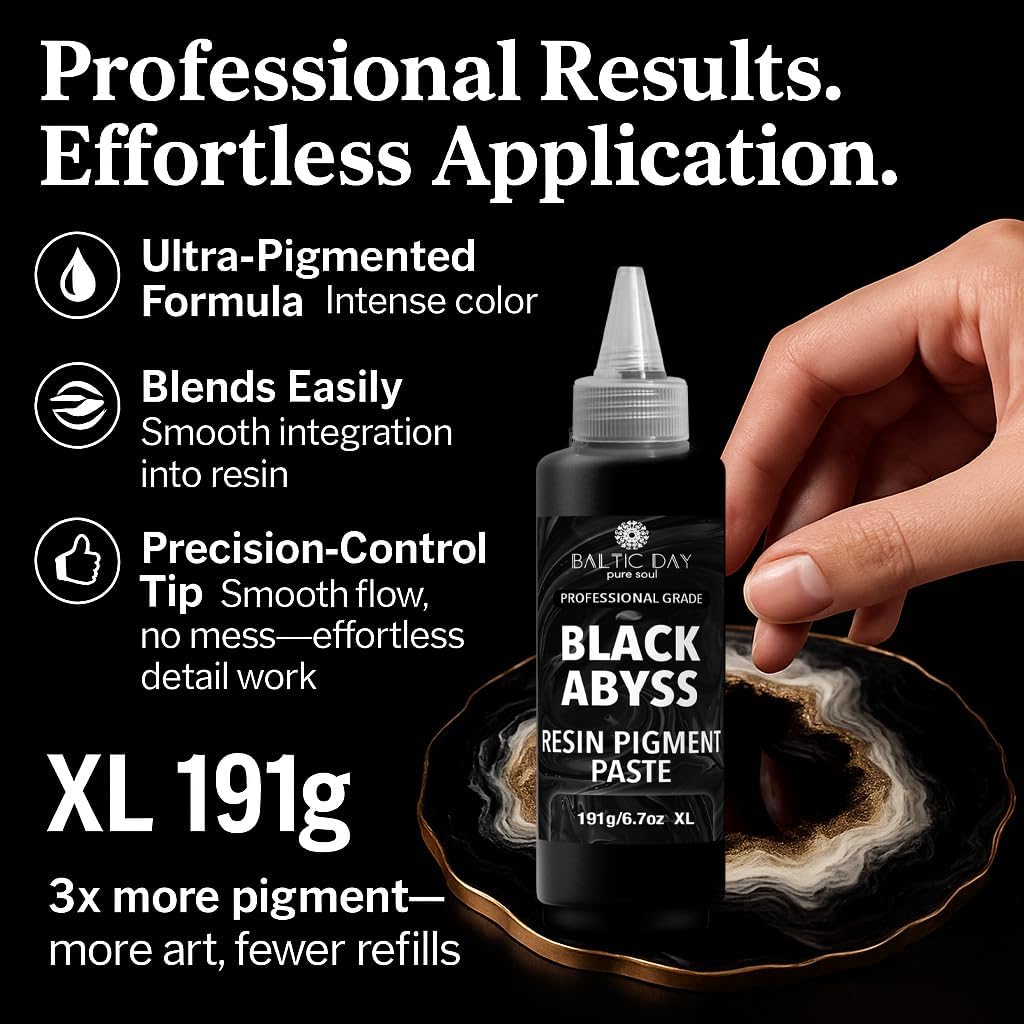 BALTIC DAY Black Abyss Epoxy Resin Pigment Paste XL (191g/6.7oz) – Opaque Epoxy Dye & High Concentration Coloring Paste, Mica Powder Alternative for Resin Art, Jewelry, Tumblers, River Tables & Crafts