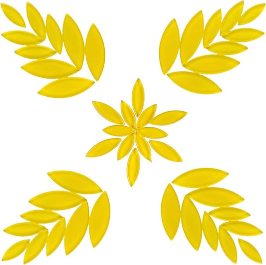 Youway Style Yellow Leaf Mosaic Tiles for Crafts Bulk,200g Petal Mosaic Glass Pieces,Flower Glass Tiles for Christmas Mosaic Decorations,Garden Mosaic Supplies Kit