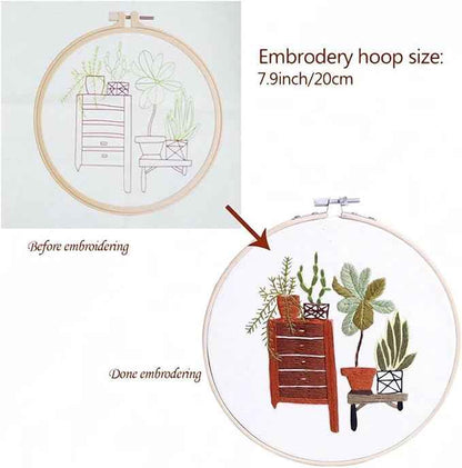 Act Iron Embroidery Starter Kit Full Range of Starter Including Instructions Stamped Cloth with Pattern Hoop Color Threads and Tools Crafts for Adults(Sunflower Florals)