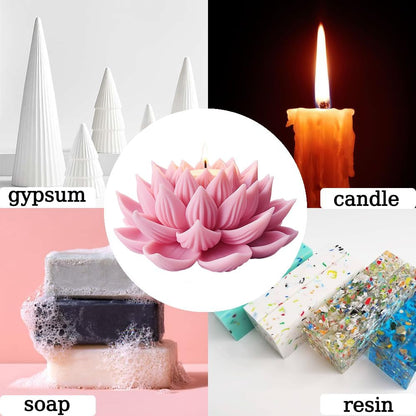 3D Lotus Candle Molds for Candle Making Supplies Flower Silicone Mold for Scented Candles Soap Making DIY Plaster Aromatherapy Candles Home Decor Floral Silicone Molds for Resin Epoxy Cement Gypsum