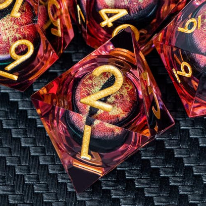 DND Resin Dice Dragon Eye Dice Liquid Core Red Sharp Edged Dice Set with Gift Box