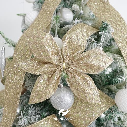 Glitter Champagne Wired Christmas Ribbon 2.5 inch x 10 Yards (30 Foot)