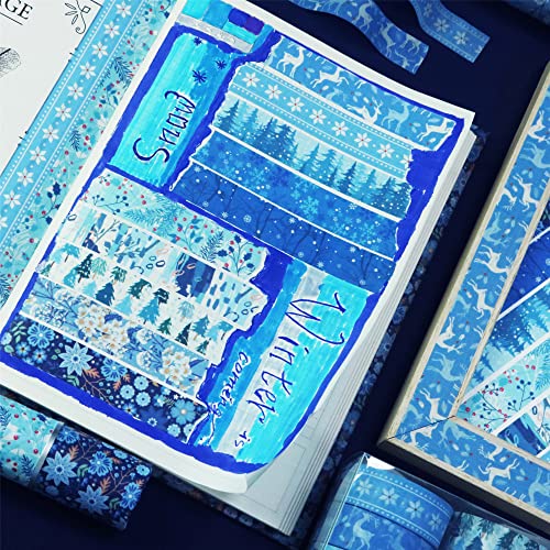 10 Rolls Four Seasons Washi Tape Set Blue Snowflake Masking Decorative Tapes (10 Count)