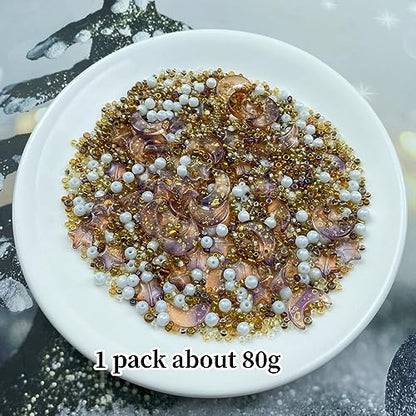 Assorted Glass Beads for Jewelry Making Multi Size Colors Glass Star Moon Seed Pearl Spacer Beads for Bracelets Necklace Earring Making (2.8219 Ounce)
