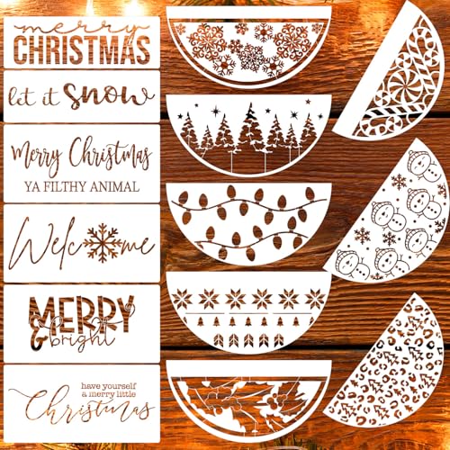Christmas Stencils for Crafts Reusable 12" Christmas Stencils for Door Mats (14 Count)