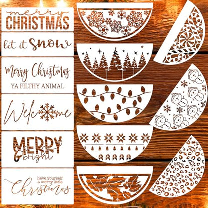 Christmas Stencils for Crafts Reusable 12" Christmas Stencils for Door Mats (14 Count)