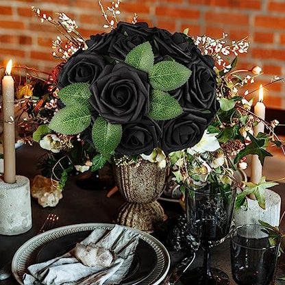 Black Rose 25pcs Real Looking Artificial Flowers w (25 Count)