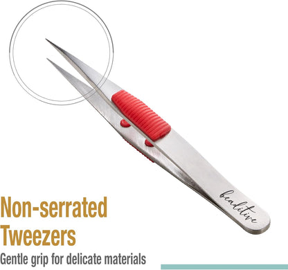 Beaditive High Precision Heavy-Duty Tweezers With Cushion - 4.7" Craft Tweezers for Sewing, Beading & DIY Crafts - Non-Serrated, Fine Point Tips - Stainless Steel Needle Nose Hobby Tweezers (Fuchsia)
