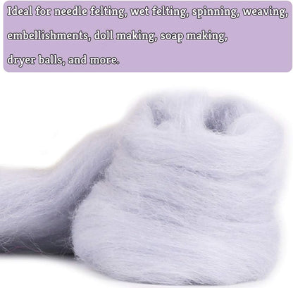 Wool Roving Bulk - 8.82oz Super Wool Chunky Yarn, Wool Roving Top for Needle Felting, Soft Felting Wool Supplies for Hand Spinning, Felting, Blending, Weaving and DIY Craft