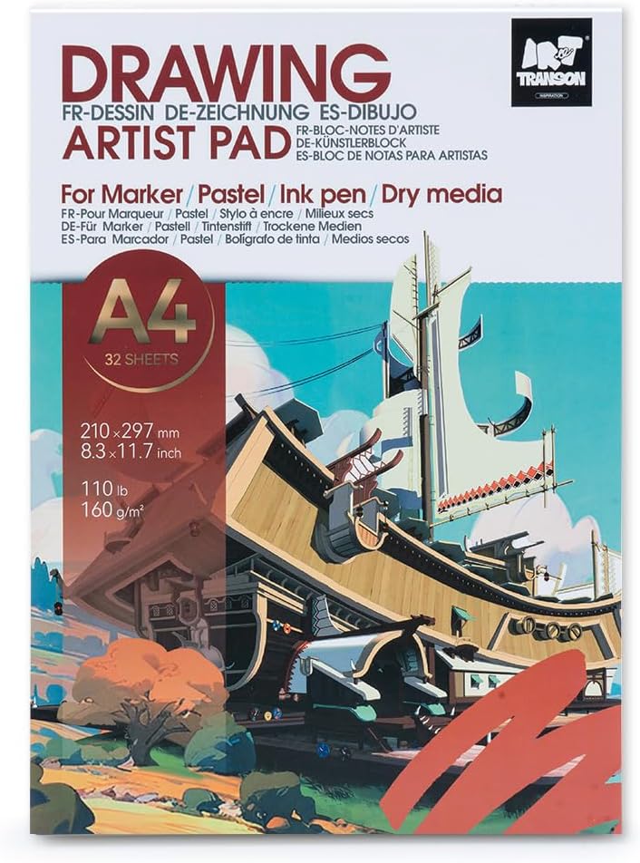 TRANSON Artist Mix Media Sketchbook Marker Pad, 8.3”x11.7” 32 Sheets A4 Art Papers, 110lb/160gsm for Painting, Drawing and Sketching - Crafty Corner