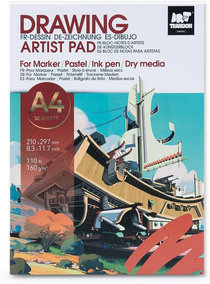 TRANSON Artist Mix Media Sketchbook Marker Pad, 8.3”x11.7” 32 Sheets A4 Art Papers, 110lb/160gsm for Painting, Drawing and Sketching - Crafty Corner
