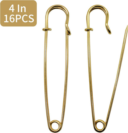 vrupin 16pcs Extra-Large 4inch Safety Pins for Crafting, Heavy Duty Blanket Pins Bulk Steel Fasteners for Blankets Crafts DIY Craftsmanship Skirts Kilts Brooch Making