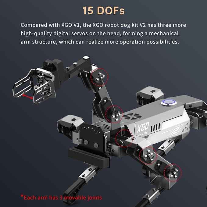 ELECFREAKS microbit Robotic Dog Xgo V2 Kit, 15 Movable Joint DIY Programmable Full Metal Bionic Robot Kit, STEM Educational Project for Open Source Hardware(Without Micro:bit)