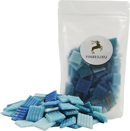 Mosaic Tiles, Bulk Glass Mosaic Pieces, 2x2cm Wavy Square Tiles, Mosaic Kits for Adults, Glass Mosaic Tiles forCrafts DIY Art, Frames, Vases Filler, Home Decor, 410g/14.5oz (Blue)