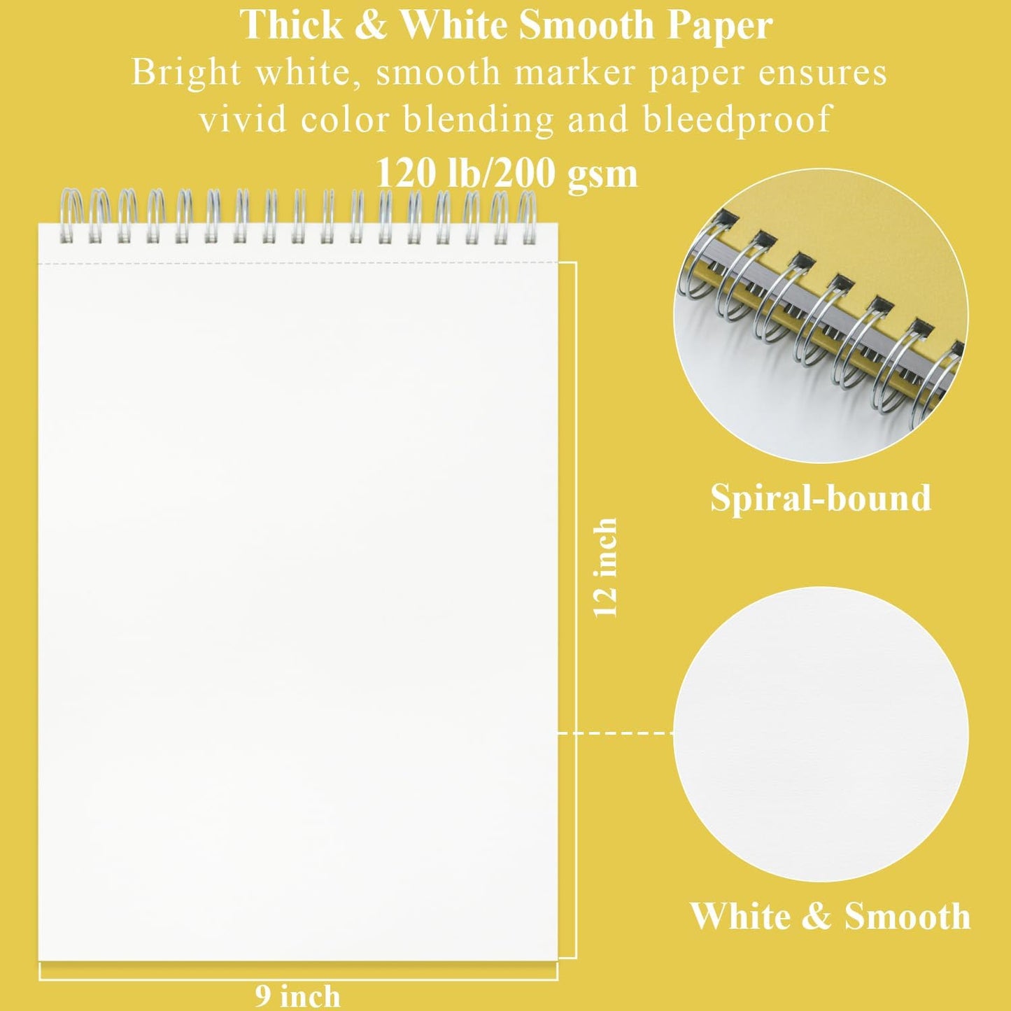 Marker Paper Sketchbook, 9"X12" Alcohol Marker Paper, 60 Sheets (200gsm/ 120lb) Marker Sketchbook Bleedproof, Professional Art Supplies for Adults & Teens. - Crafty Corner