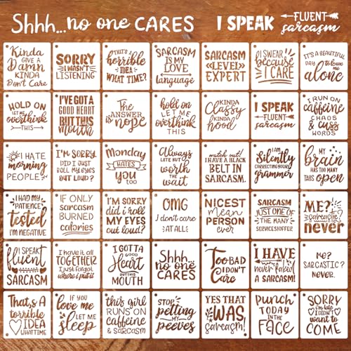 Sarcastic Stencils for Crafts Reusable Funny Stencils for Painting 3" (42 Count)
