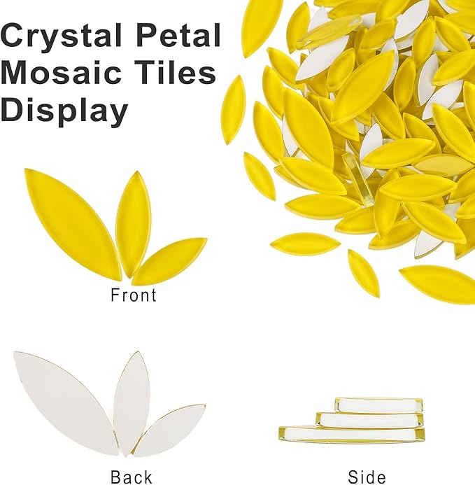 Youway Style Yellow Leaf Mosaic Tiles for Crafts Bulk,200g Petal Mosaic Glass Pieces,Flower Glass Tiles for Christmas Mosaic Decorations,Garden Mosaic Supplies Kit