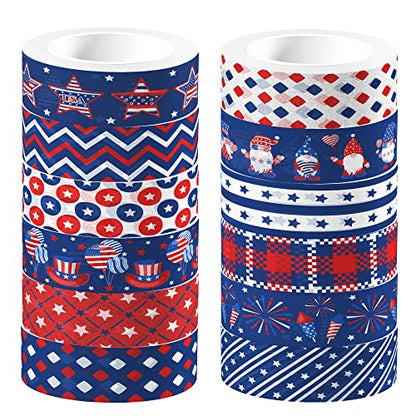 Washi Tape 12 Rolls Washi Tape Set Patriotic Packing Tape American Flag Washi Masking Tape Decorative Paper Stickers Decorative Tape for Gifts Wrapping DIY Art Crafts (12 Count)