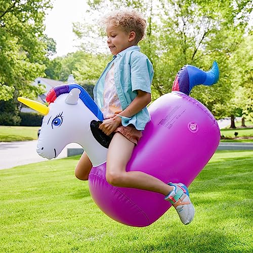 Hop N Go Inflatable Unicorn Riding Bouncy Hopping Toys for Kids Ages 5+