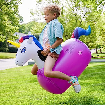 Hop N Go Inflatable Unicorn Riding Bouncy Hopping Toys for Kids Ages 5+