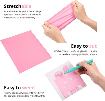 HTVRONT Pink HTV Heat Transfer Vinyl Bundle: 11 Pack 12" x 10" Iron on Vinyl for T-Shirt, Heat Transfer Vinyl for Silhouette Cameo or Heat Press Machine