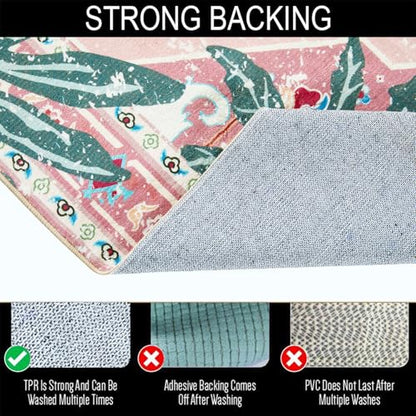 Washable Pink Rugs Thin Oriental Boho Vintage Cute Tropical Leopard 5ft Round Area Rugs for Bedroom Kitchen Dining Living Room Office Indoor Entryway Distressed Nursery Circle Carpet (19.67 Sq Ft)