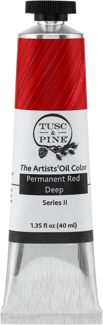 Tusc & Pine Artist Oil Paint - Permanent Red Deep, 40 ml, Non-Yellowing, Rich & Creamy Consistency, Maximum Pigment Load, Small Batch Milled Oil Paints Made in the USA for Professional Artists