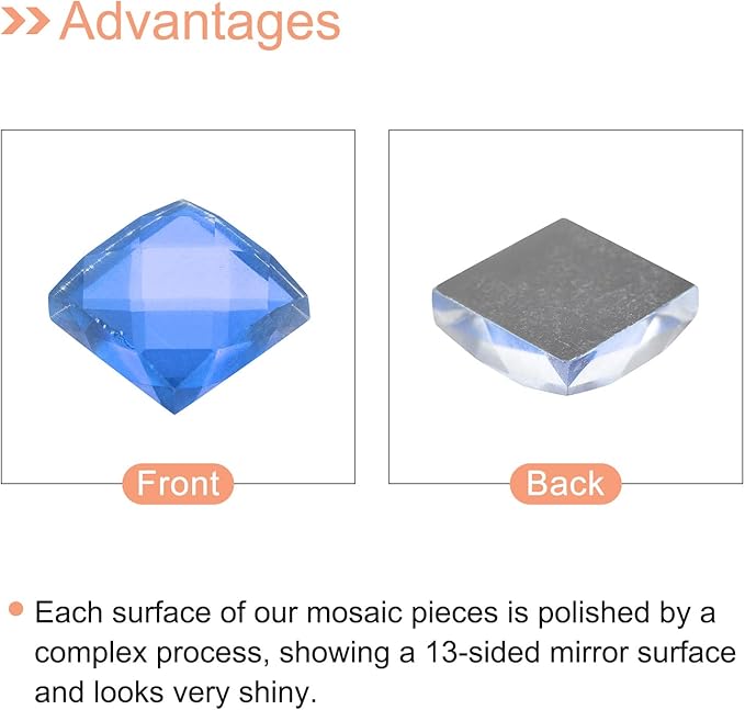 MECCANIXITY Mosaic Tiles 55 Pieces, 13 Faces Glitter Crystal 1 x 1cm for Crafts Bulk, Mosaic Art Kits Stained Glass Pieces for Handmade Jewelry Art DIY Material (Blue)