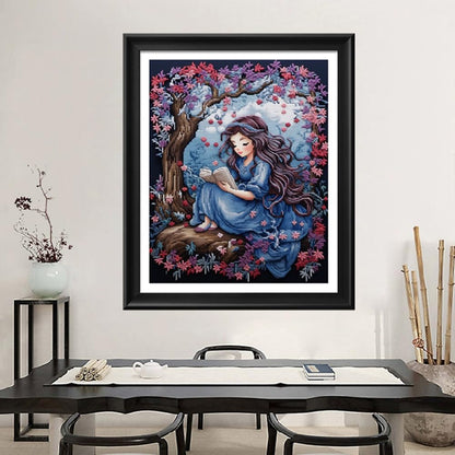 Leczany Cross Stitch Stamped Kit for Adults or Kids - A Little Girl Reading | DIY Embroidery Starter Patterns Craft Kit Needlepoint for Beginner | 11CT, 3 Strands | 13.4x16.5 inches