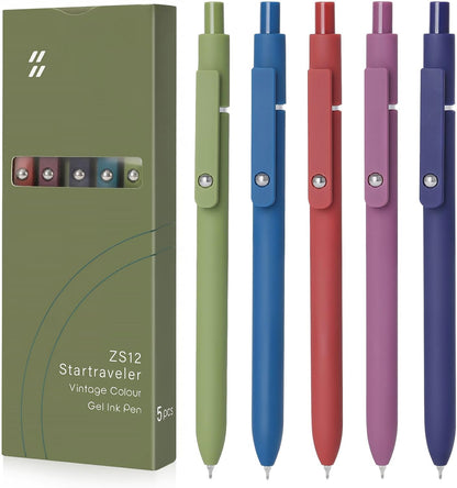 FIOVER Gel Pens, 5pcs 0.5mm Quick Dry Black Ink Fine Point Smooth Writing Pens High-End Series Ballpoint for Office School Supplies(Retro color)