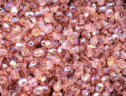 100 pcs of Faceted Fire Polished Pressed Czech Glass Beads 4mm (100 Count)