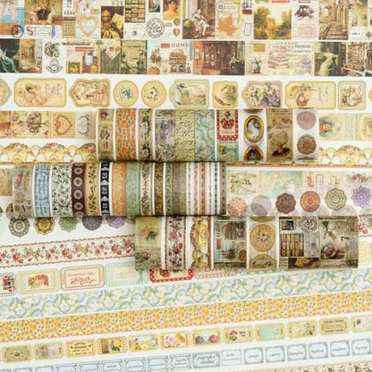 36 Rolls Vintage Washi Tape Pack Retro Arts Adhesive Tapes Wide Chronicle Decorative Masking Tape Sets for Craft (118.1102 Foot)