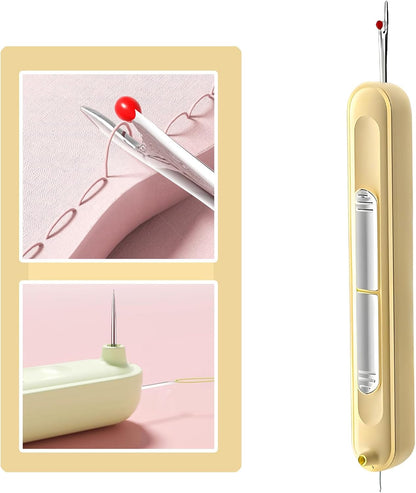 Upgraded 2 in 1 Automatic Needle Threaders Seam Ripper,Quilting Supplies Sewing Kit,Quick Sewing Machine Loop Needle Threaders (1PCS-Yellow)