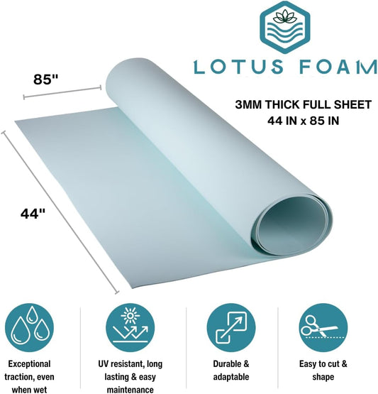LotusFoam Large 3mm EVA Foam Sheet - 44"x 85" High Density Foam 130 kg/m3 for Cosplay, Costumes, Crafts, Flooring, Outdoor Use - 35 Colors (Sea Blue) - Sea Blue - Crafty Corner