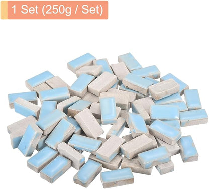 MECCANIXITY 250g Ceramic Mosaic Tiles for Crafts Bulk, Rectangle Light Blue Ceramic Tile for Mosaic Kits Garden Stepping Stone Cup Mat