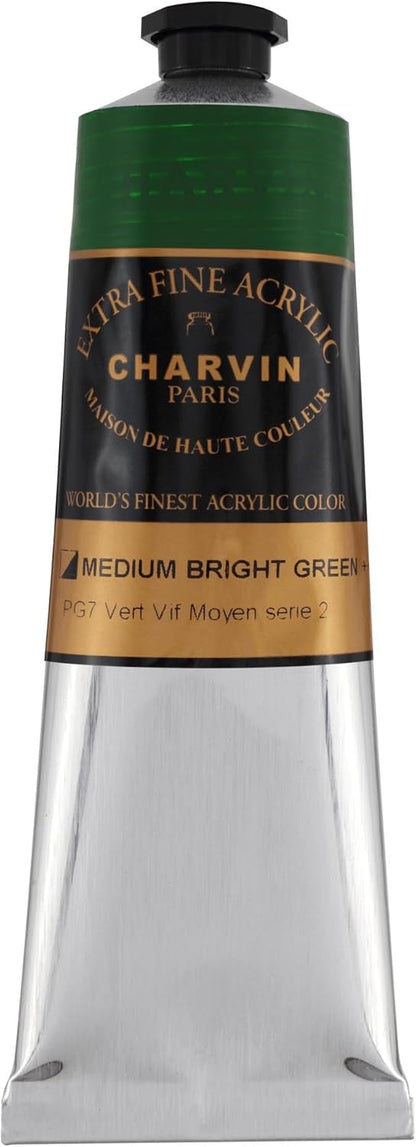 Charvin Extra Fine Professional Artist Acrylic Paint Colors, Nature Themed Hues, 150ml Medium Bright Green