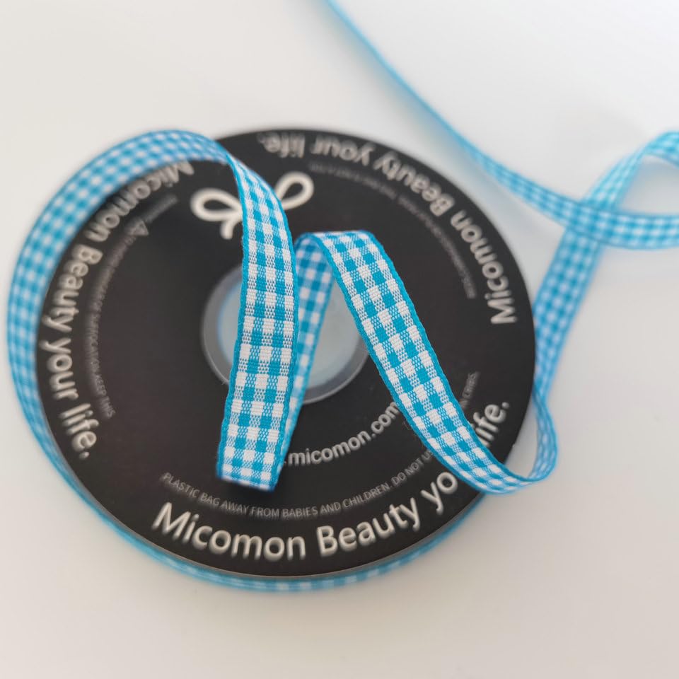 Vivid Blue and White Woven Edge Plaid Ribbon 100% Polyester Gingham Ribbon 25 Yards Each Roll (75 Foot)