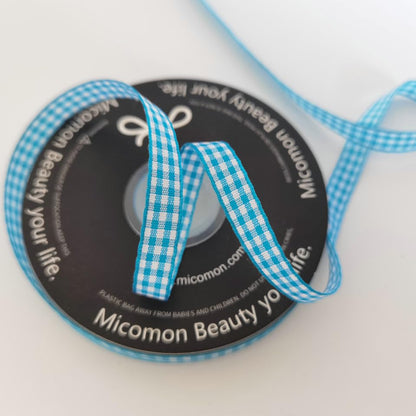 Vivid Blue and White Woven Edge Plaid Ribbon 100% Polyester Gingham Ribbon 25 Yards Each Roll (75 Foot)