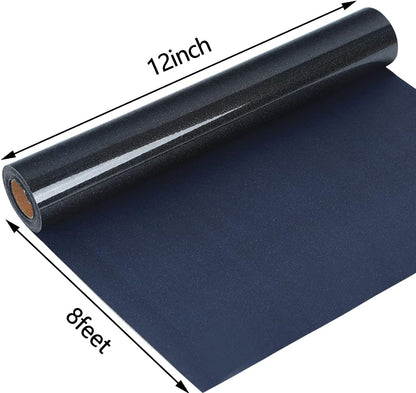 guangyintong Glitter Black Heat Transfer Vinyl HTV Rolls, 12" x 8ft Iron on Vinyl for T Shirts Glitter Black HTV Vinyl for All Cutter Machines Easy to Cut & Weed for Heat Vinyl Design