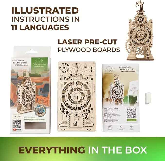 UGEARS Old Clock Tower 3D Wooden Puzzles for Adults - Wooden Model Kits for Adults Clock Kit for Do It Yourself Wood Building Kit for Adult Mechanical Puzzle Brain Teaser, Hobby Set