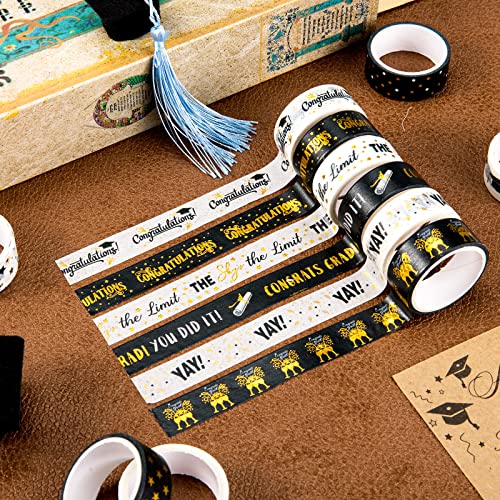 12 Rolls Graduation Washi Tape 2026 Grad Black Foil Gold Washi Masking Tape Graduation Congratulations Decorative Paper Sticker for Scrapbook DIY Art Crafts Gift Wrapping (117.6 Foot)